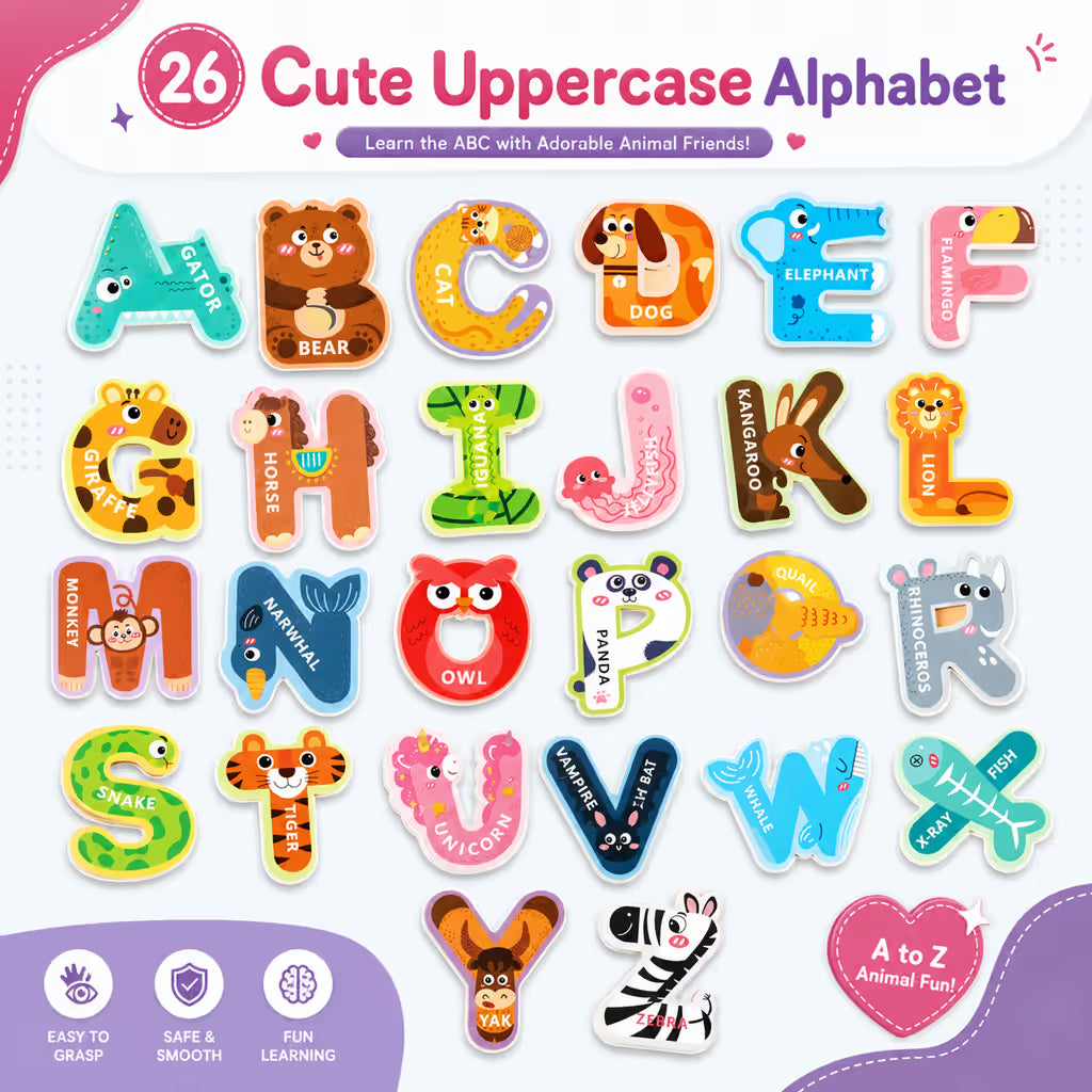 TinyPal™ Bright Animal Alphabet Magnets For Magnetic Surfaces